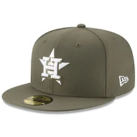 Houston Astros White on Olive Green Basic New Era 59FIFTY Fitted Hat