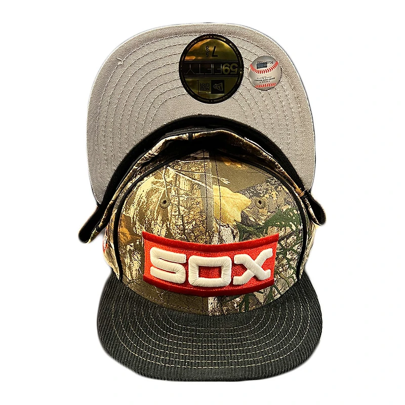 Chicago White Sox Real Tree Two Tone Corduroy 50th Anniversary Patch Gray UV New Era 59FIFTY Fitted Hat