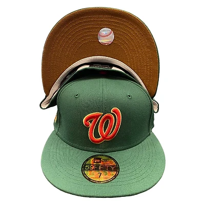 Washington Nationals Green 50th Anniv Patch Toasted Peanut UV New Era 59FIFTY Fitted Hat