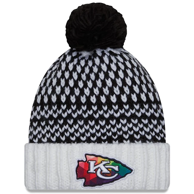 Kansas City Chiefs Women's New Era Black/White 2023 NFL Crucial Catch Cuffed Pom Knit Hat