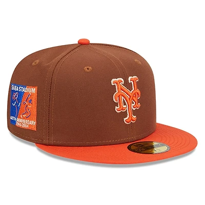 New York Mets Brown Harvest 40th Patch Gray UV 59FIFTY Fitted Hat