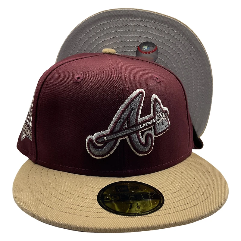 Atlanta Braves Maroon Camel Two Tone 150th Aniv Patch Gray UV 59FIFTY Fitted Hat