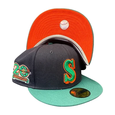 Seattle Mariners Black Green Two Tone 20th Anniversary Patch Orange UV 59FIFTY Fitted Hat