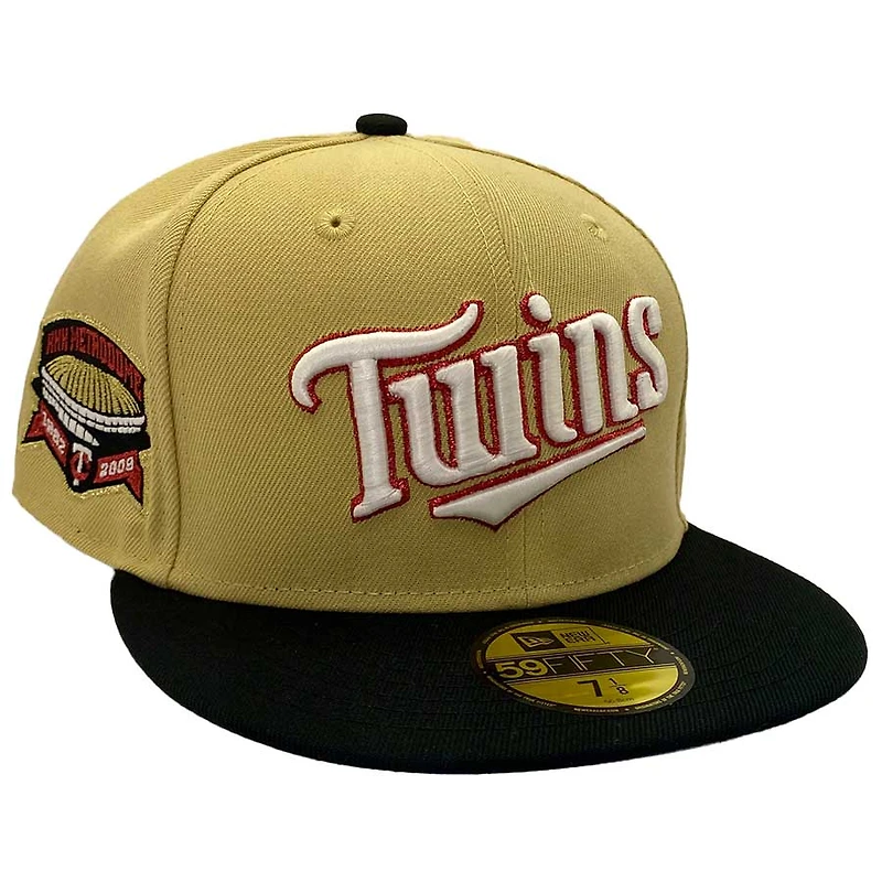 Minnesota Twins Vegas Gold and Black Crown Catalog Pack HHH Metrodome Patch Gray UV New Era 59Fifty Fitted Hat