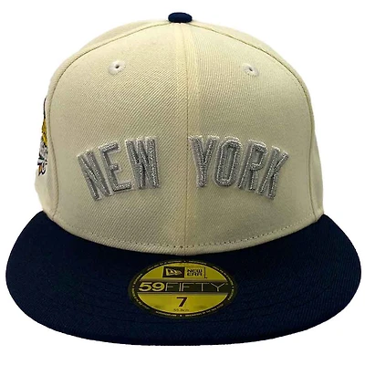 New York Yankees Cream and Navy Crown Catalog Pack 1999 World Series Patch Gray UV Era 59Fifty Fitted Hat