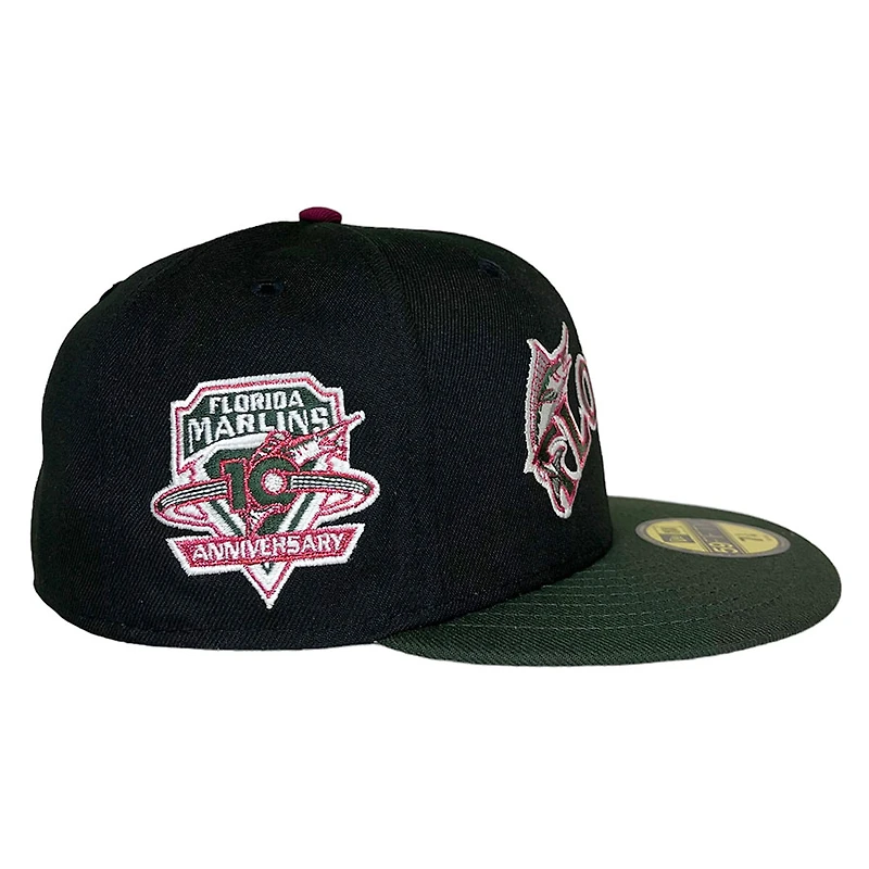 Miami Marlins Black Two Tone 10th Anniversary Patch Gray UV New Era 59FIFTY Fitted Hat