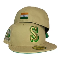Seattle Mariners Vegas Gold 30th Anniversary Patch India Batterman Island Green UV New Era 59FIFTY Fitted Hat