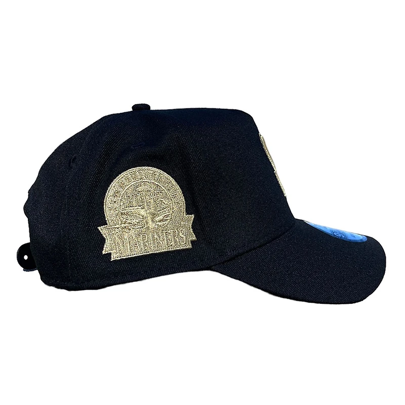 Seattle Mariners Black Metallic Gold Logo & Patch A-Frame New Era 9FORTY Adjustable Hat