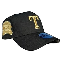 Texas Rangers Black Metallic Gold Logo & Patch A-Frame New Era 9FORTY Adjustable Hat
