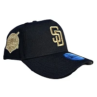 San Diego Padres Black Metallic Gold Logo & Patch A-Frame New Era 9FORTY Adjustable Hat