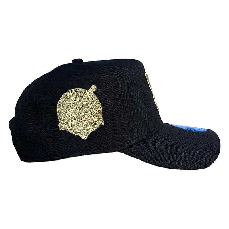 San Diego Padres Black Metallic Gold Logo & Patch A-Frame New Era 9FORTY Adjustable Hat