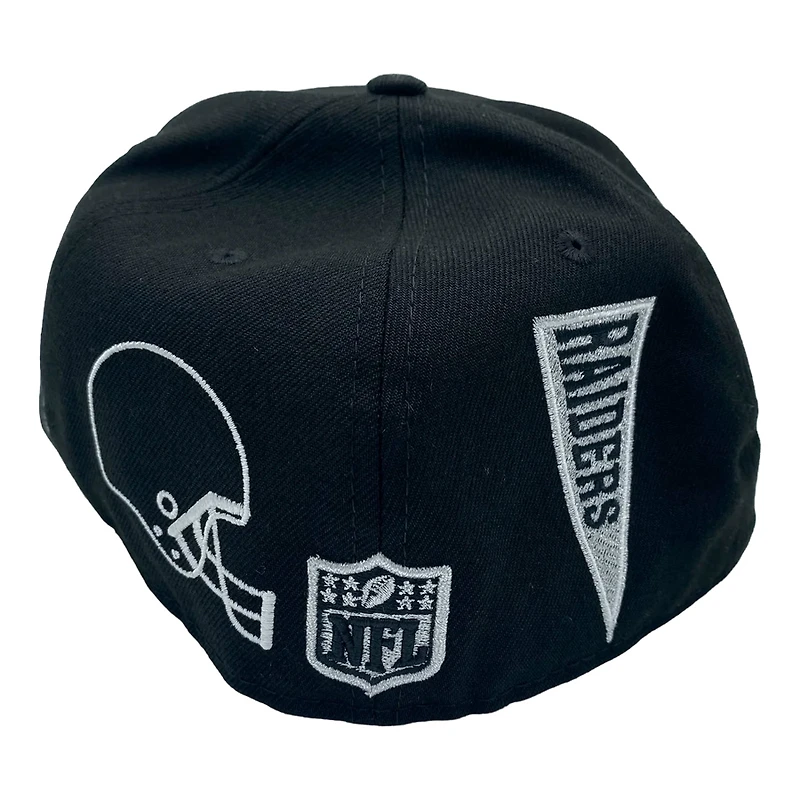 Las Vegas Raiders Black Pro Image Exclusive Multi Football Patch Gray UV New Era 59FIFTY Fitted Hat