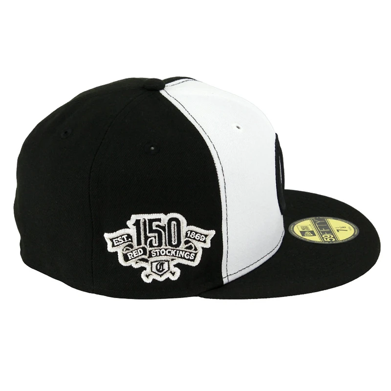 Cincinnati Reds Black White "Chrome C" 150th Patch Gray UV New Era 59FIFTY Fitted Hat