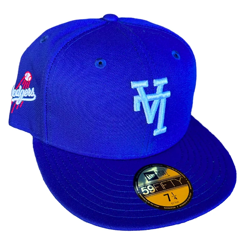 Los Angeles Dodgers Royal Upside Down Logo Script Patch Gray UV New Era 59FIFTY Fitted Hat