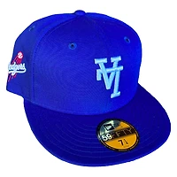 Los Angeles Dodgers Royal Upside Down Logo Script Patch Gray UV New Era 59FIFTY Fitted Hat