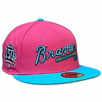 Atlanta Braves Neon Pink and Blue Two Tone 150th Anniversary Patch New Era 59Fifty Fitted Hat
