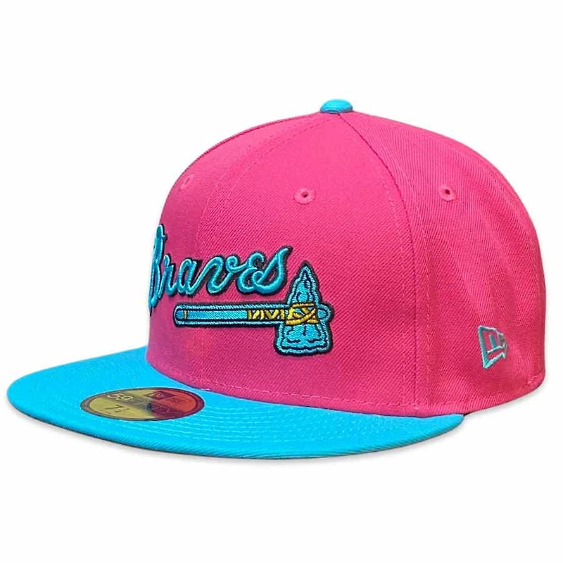 Atlanta Braves Neon Pink and Blue Two Tone 150th Anniversary Patch New Era 59Fifty Fitted Hat