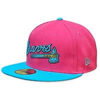 Atlanta Braves Neon Pink and Blue Two Tone 150th Anniversary Patch New Era 59Fifty Fitted Hat