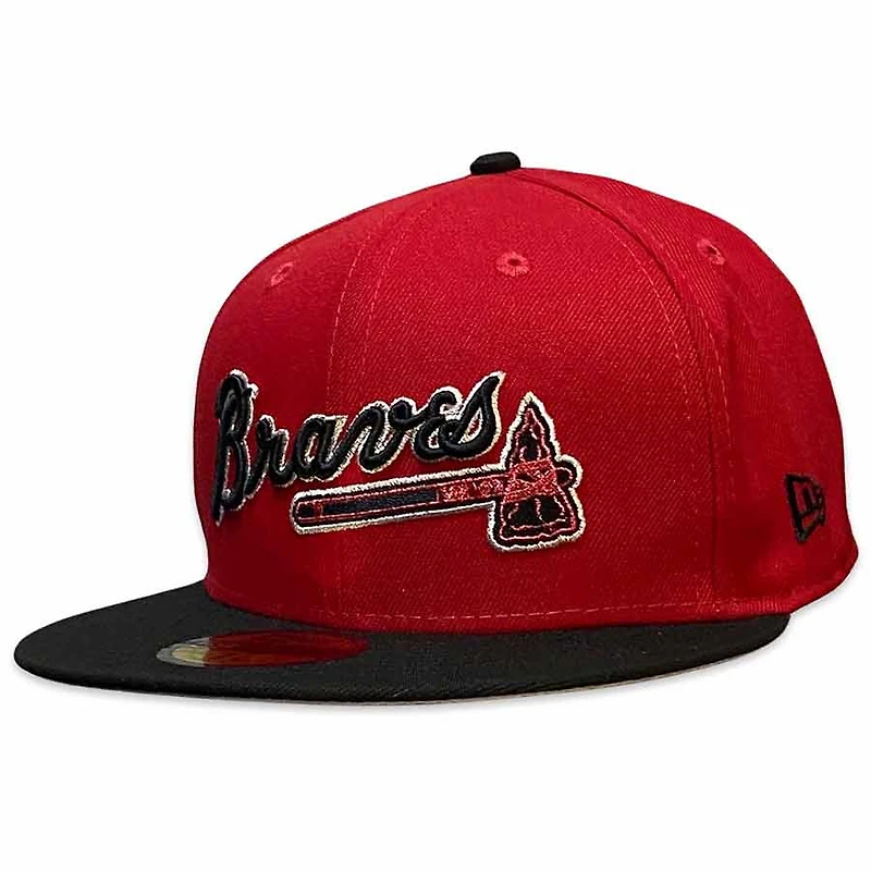 Atlanta Braves Red and Black Two Tone 1992 World Series Patch Gray UV New Era 59Fifty Fitted Hat