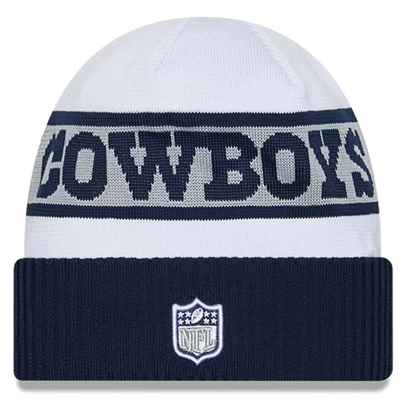 Dallas Cowboys White Navy 2023 Sideline Tech Cuffed Knit Beanie Hat