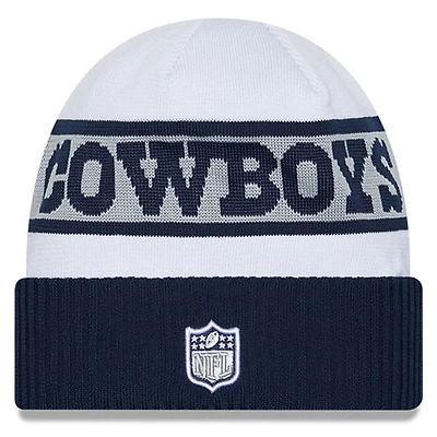 Dallas Cowboys White Navy 2023 Sideline Tech Cuffed Knit Beanie Hat