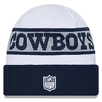 Dallas Cowboys White Navy 2023 Sideline Tech Cuffed Knit Beanie Hat