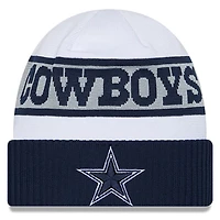 Dallas Cowboys White Navy 2023 Sideline Tech Cuffed Knit Beanie Hat