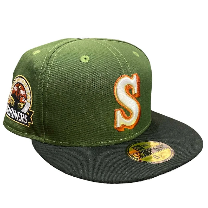 Seattle Mariners Olive Green Black Two Tone 30th Aniv Patch Gray UV 59FIFTY Fitted Hat