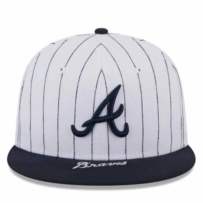 Atlanta Braves Pin Stripe Navy On Deck Gray UV New Era 59FIFTY Fitted Hat