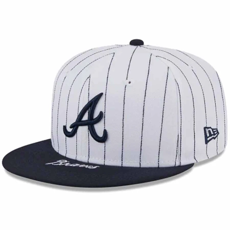 Atlanta Braves Pin Stripe Navy On Deck Gray UV New Era 59FIFTY Fitted Hat