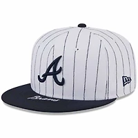 Atlanta Braves Pin Stripe Navy On Deck Gray UV New Era 59FIFTY Fitted Hat
