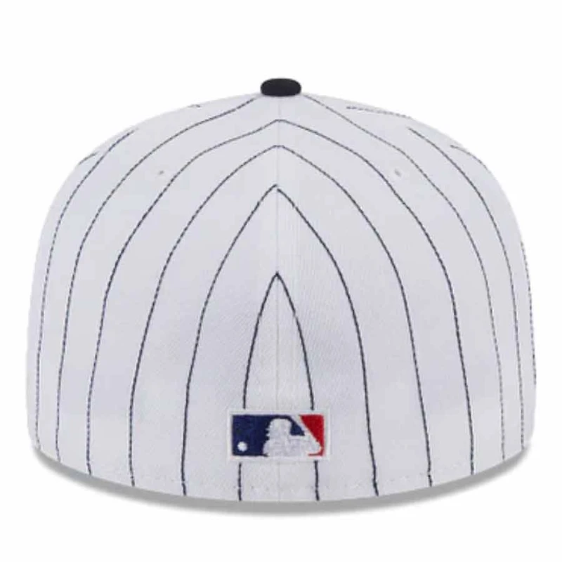 Atlanta Braves Pin Stripe Navy On Deck Gray UV New Era 59FIFTY Fitted Hat