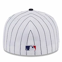 Atlanta Braves Pin Stripe Navy On Deck Gray UV New Era 59FIFTY Fitted Hat