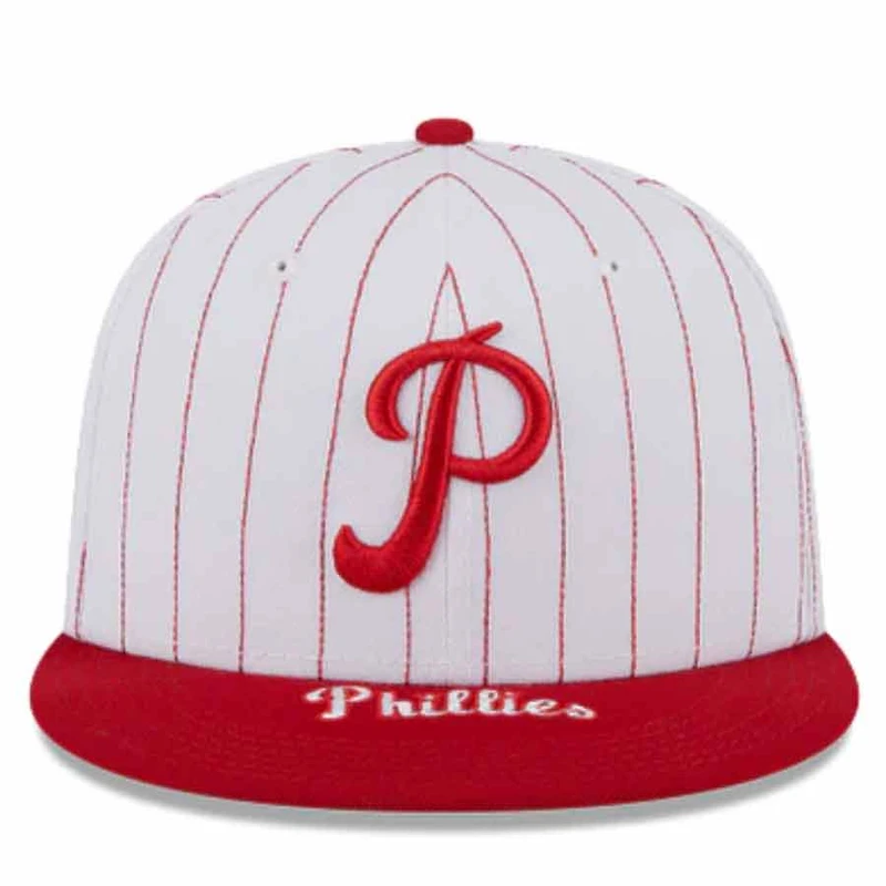 Philadelphia Phillies Pin Stripe Red On Deck Gray UV New Era 59FIFTY Fitted Hat