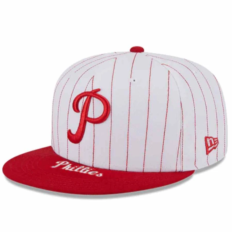 Philadelphia Phillies Pin Stripe Red On Deck Gray UV New Era 59FIFTY Fitted Hat