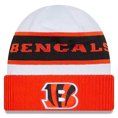 Cincinnati Bengals New Era 2023 White Sideline Tech Cuffed Knit Hat