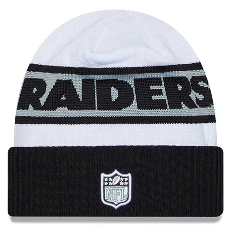 Las Vegas Raiders New Era 2023 White Sideline Tech Cuffed Knit Hat