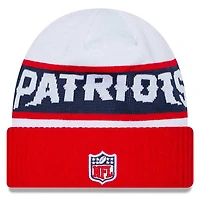 New England Patriots New Era 2023 White Sideline Tech Cuffed Knit Hat