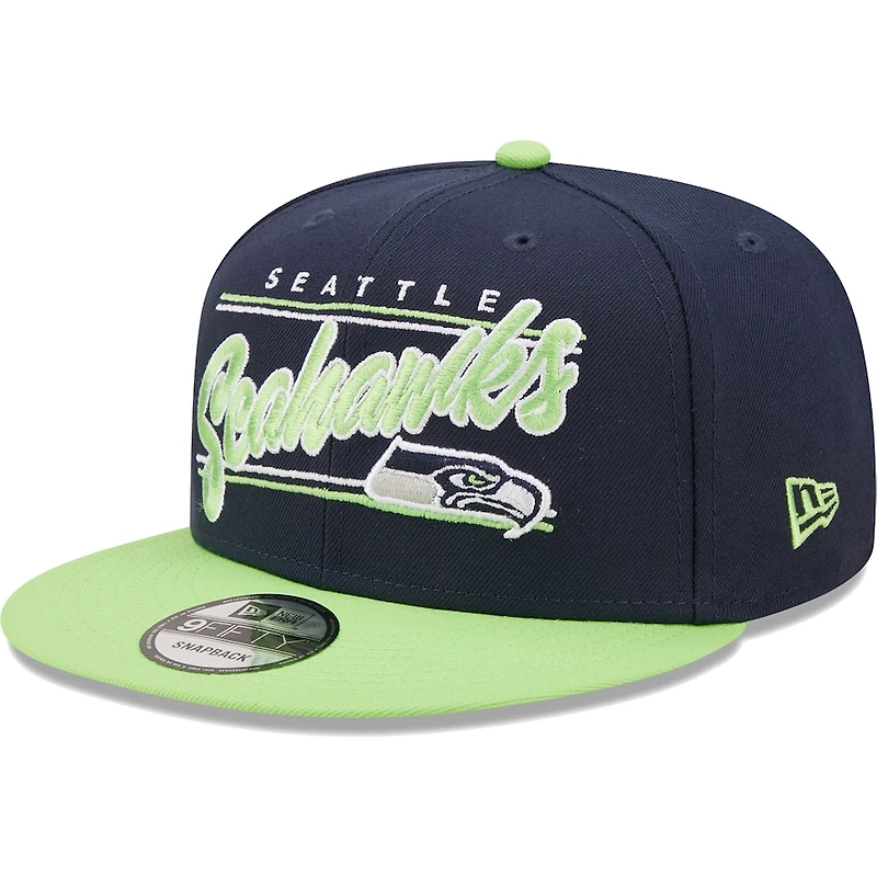 Seattle Seahawks Team Script Navy Neon Green 9FIFTY Snapback Hat