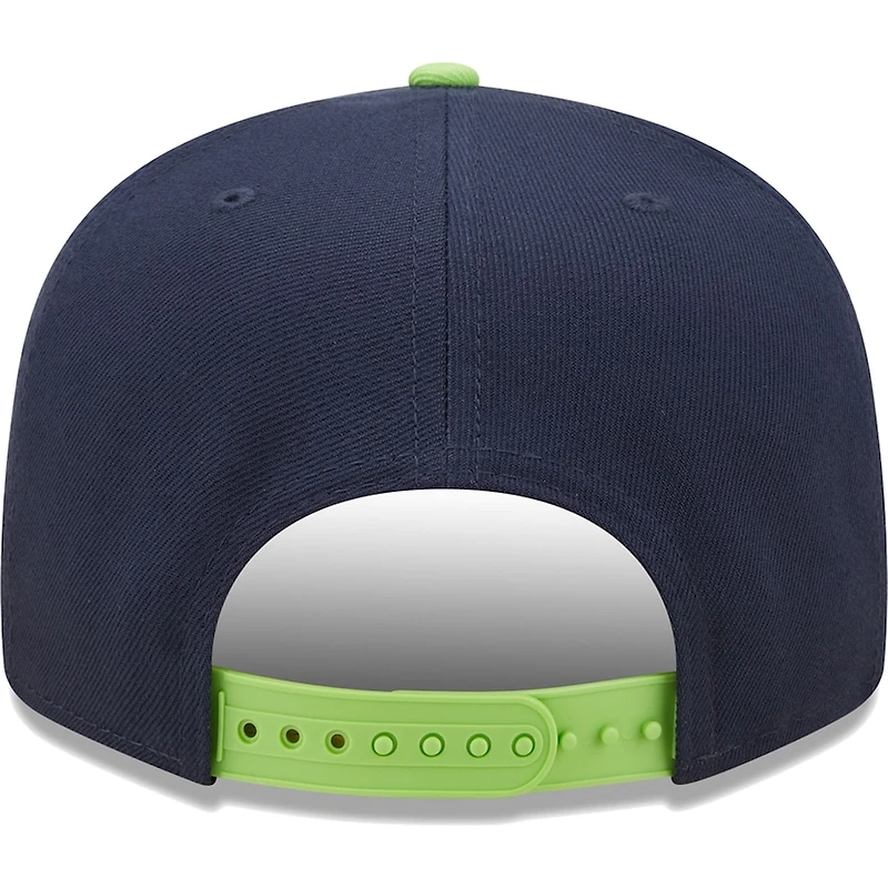 Seattle Seahawks Team Script Navy Neon Green 9FIFTY Snapback Hat