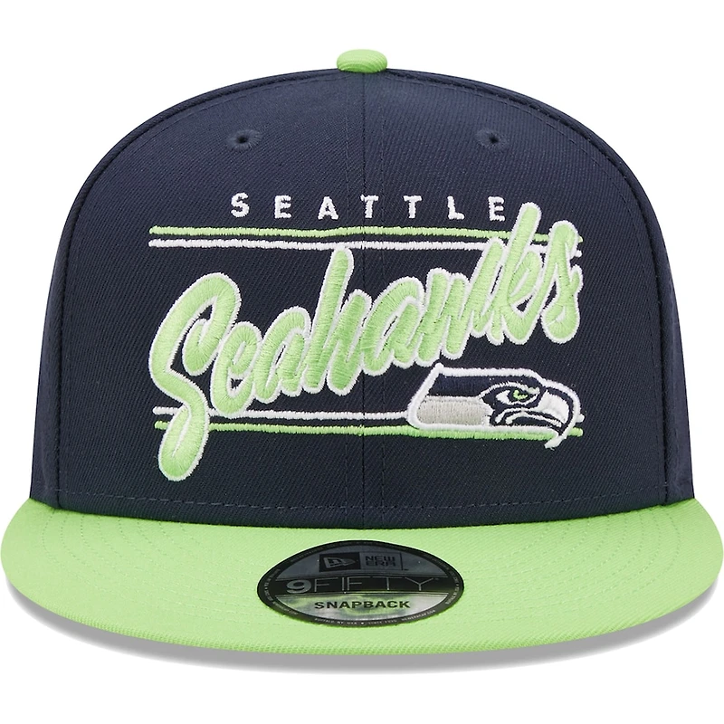 Seattle Seahawks Team Script Navy Neon Green 9FIFTY Snapback Hat