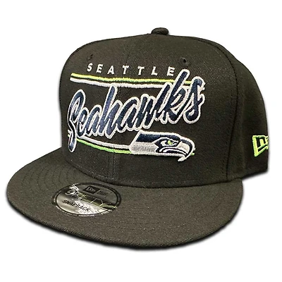 Seattle Seahawks Team Script Black Neon Green 9FIFTY Snapback Hat