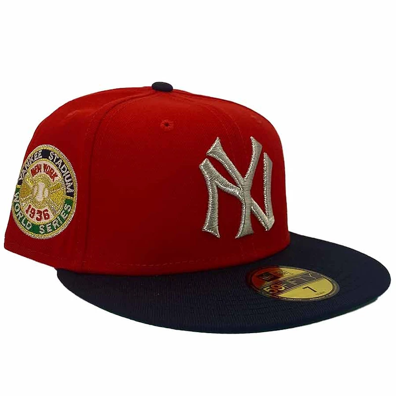 New York Yankees Red and Navy Metallic Pack 1936 World Series Patch Green UV Era 59Fifty Fitted Hat