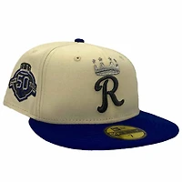 Kansas City Royals Chrome and Blue Metallic Pack 50th Anniversary Patch Gray UV New Era 59Fifty Fitted Hat