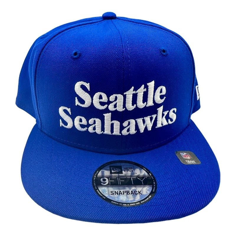 Seattle Seahawks Royal Blue Throwback Wordmark Retro New Era 9FIFTY Snapback Hat