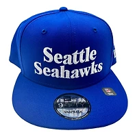 Seattle Seahawks Royal Blue Throwback Wordmark Retro New Era 9FIFTY Snapback Hat