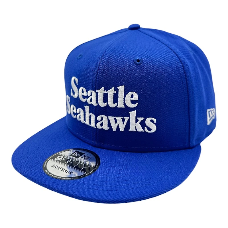 Seattle Seahawks Royal Blue Throwback Wordmark Retro New Era 9FIFTY Snapback Hat
