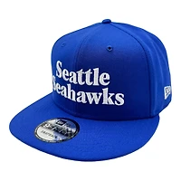 Seattle Seahawks Royal Blue Throwback Wordmark Retro New Era 9FIFTY Snapback Hat
