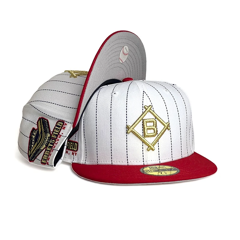 Brooklyn Dodgers White Navy Pinstripe Two Tone Ebbets Field Patch Gray UV New Era 59FIFTY Fitted Hat