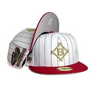 Brooklyn Dodgers White Navy Pinstripe Two Tone Ebbets Field Patch Gray UV New Era 59FIFTY Fitted Hat